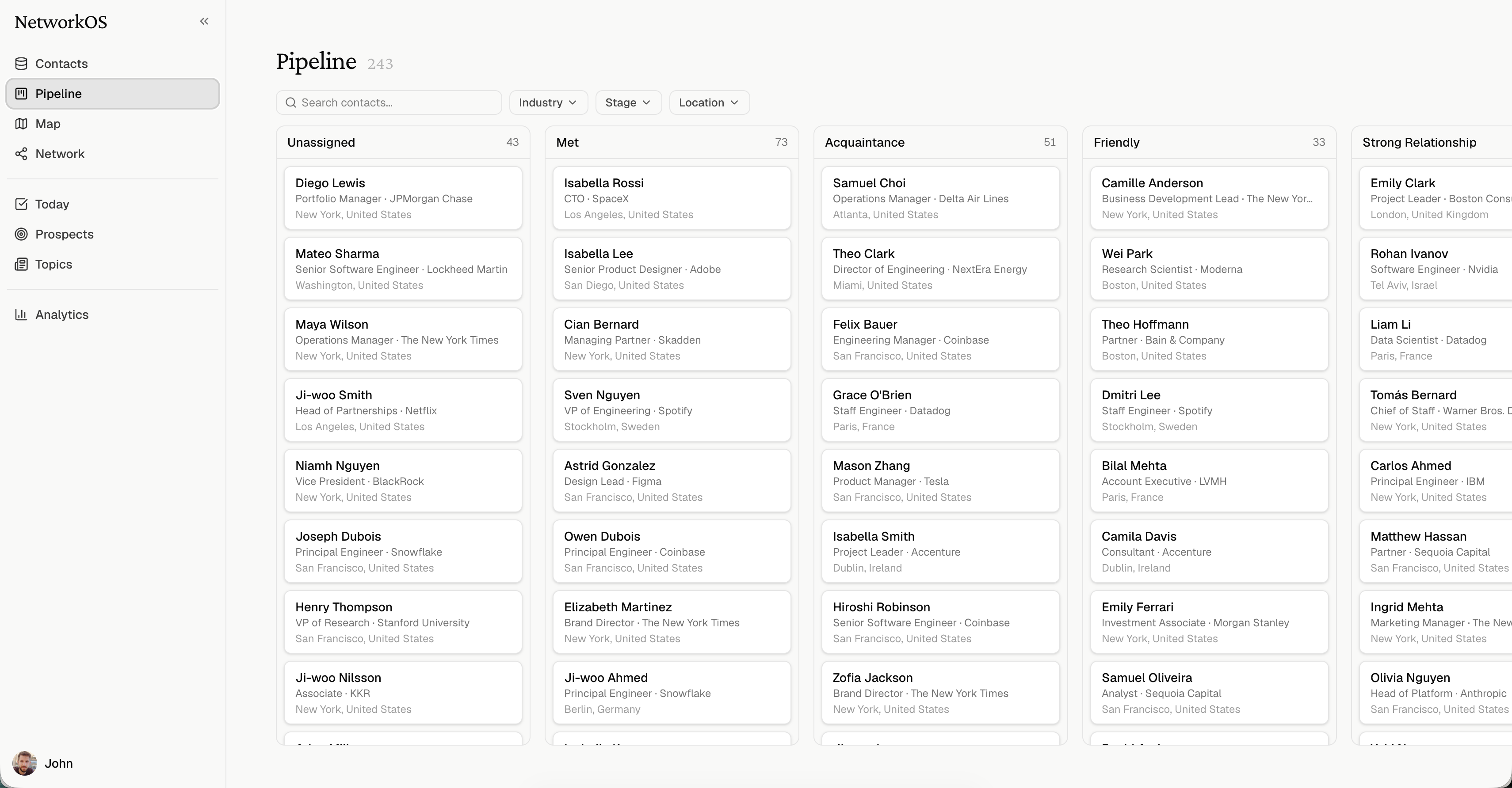 NetworkOS daily networking to-do list and relationship pipeline