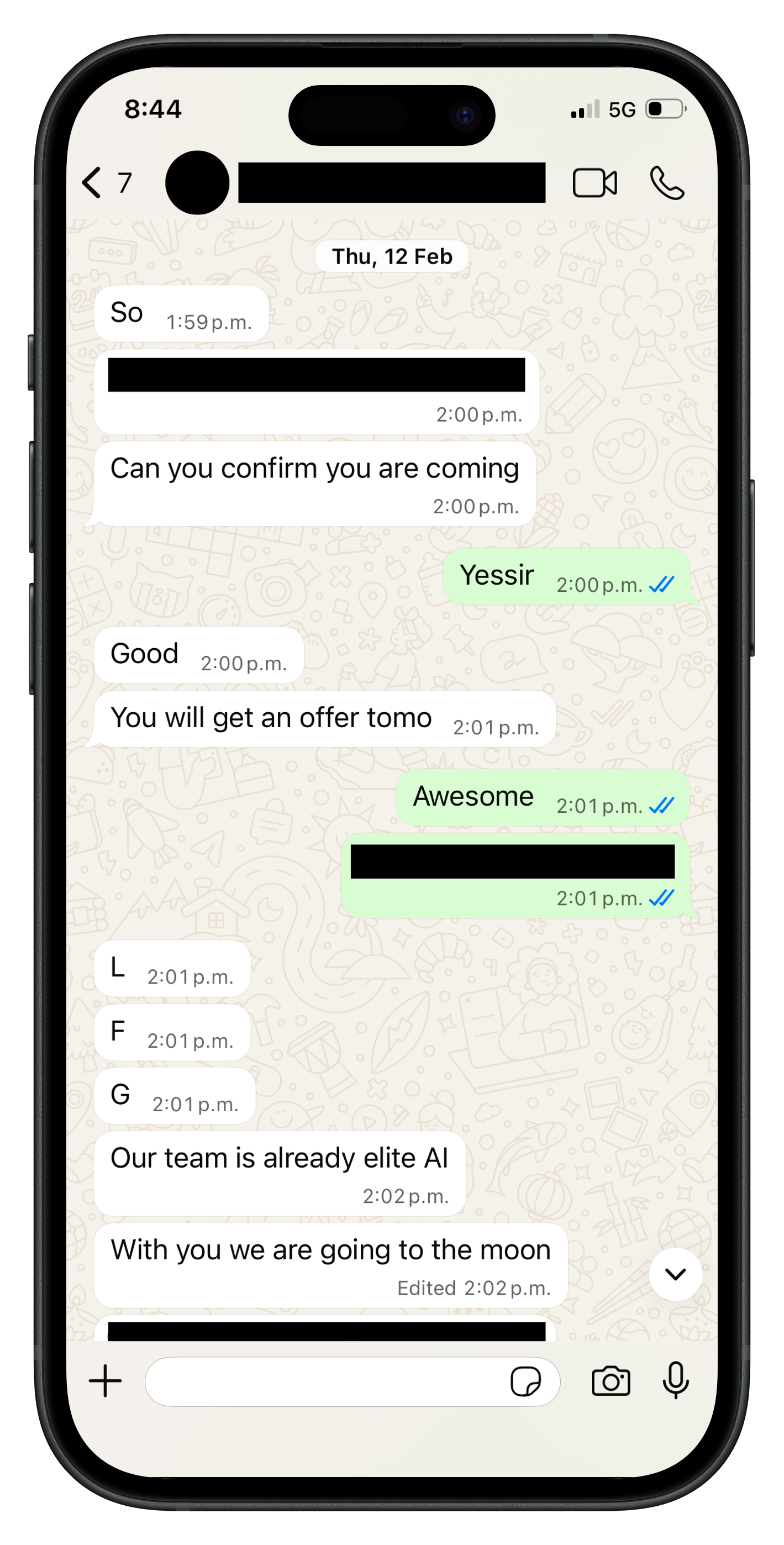 WhatsApp conversation that led to an offer
